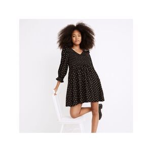 Madewell Lucie V-Neck Smocked Mini Dress in Oval Dot
